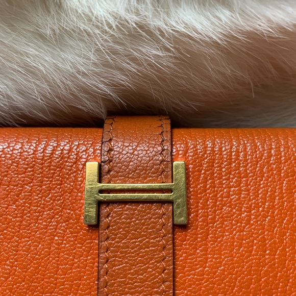 Hermes Bearn tri-fold leather wallet orange gold hardware - Picture 8 of 16